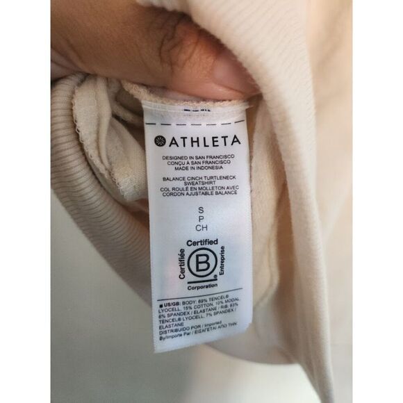 Athleta "Balance Cinche" Ivory/Cream Modal Turtleneck Sweatshirt size Small - Picture 9 of 10